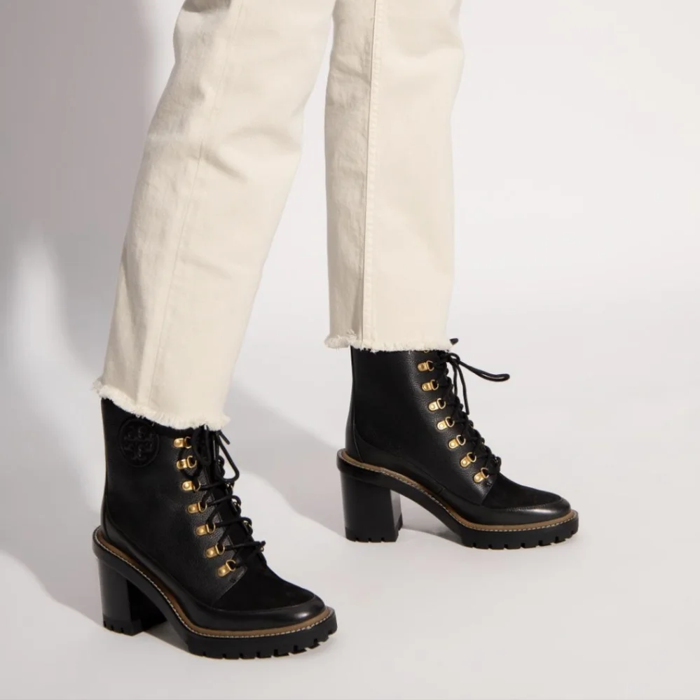 Tory Burch Miller Lug-Sole Leather Hiking Boots size 6.5